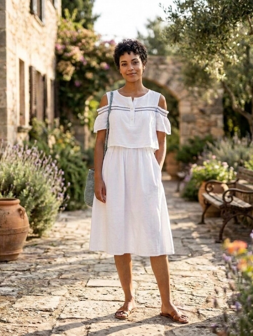 ☘️White Off-Shoulder Summer Dress - Lightweight Casual Style